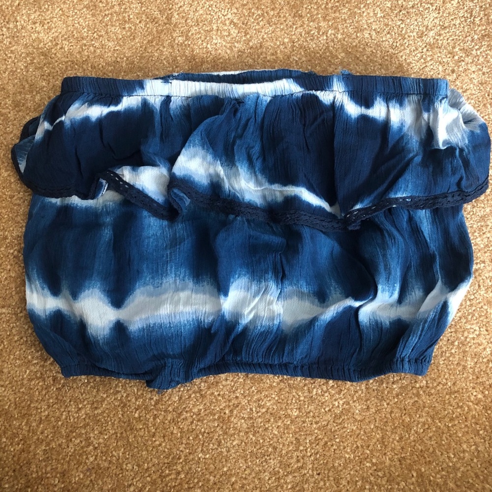 Tie Dye Strapless Ruffle Cropped Top